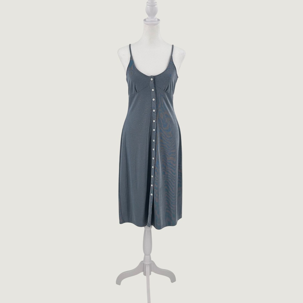 Zara Trafaluc Blue Button Front Midi Dress Small Ribbed 90s Minimalist Summer